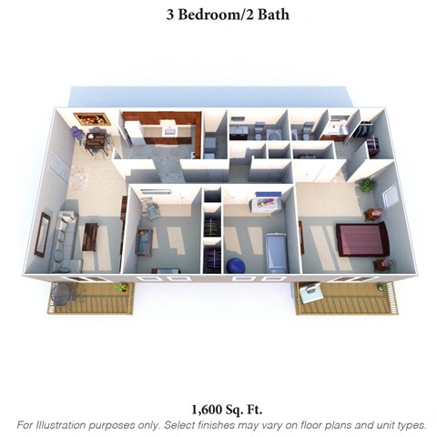 3 Bedroom Floor Plan at Knobs Pointe Apartments, New Albany, 47150